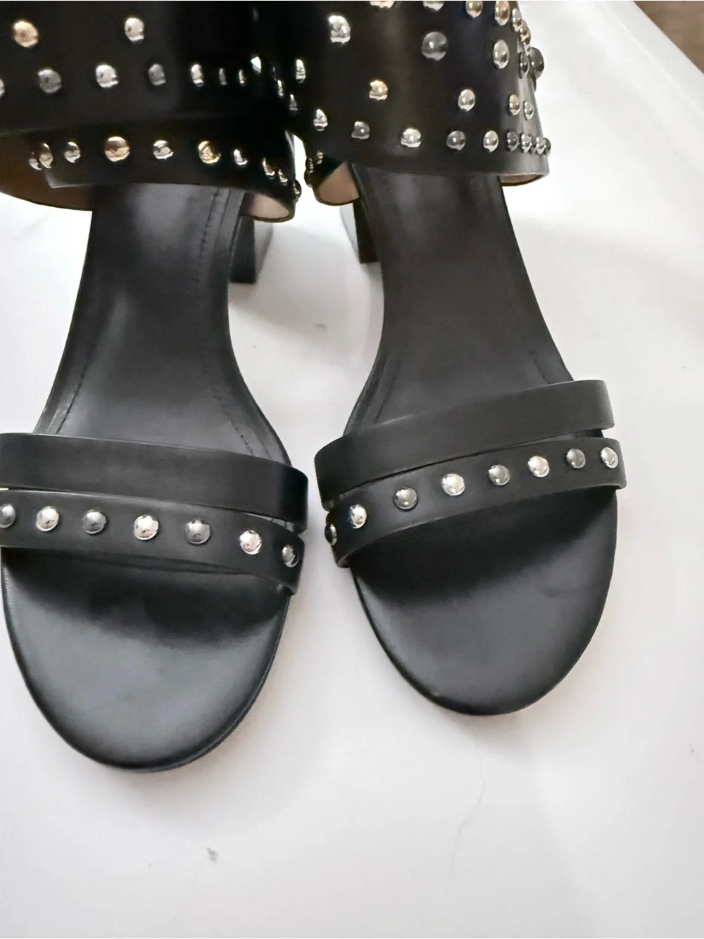 Black Studded Ankle-Strap Leather Sandals